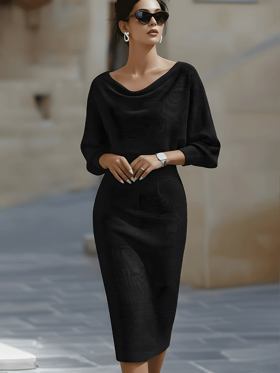 Liora Elegant Draped Batwing Midi Dress