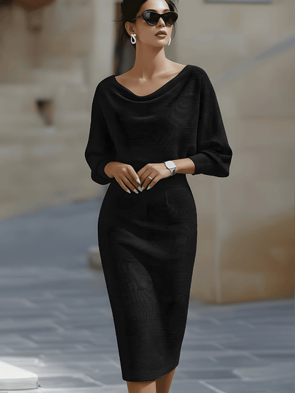 Liora Elegant Draped Batwing Midi Dress