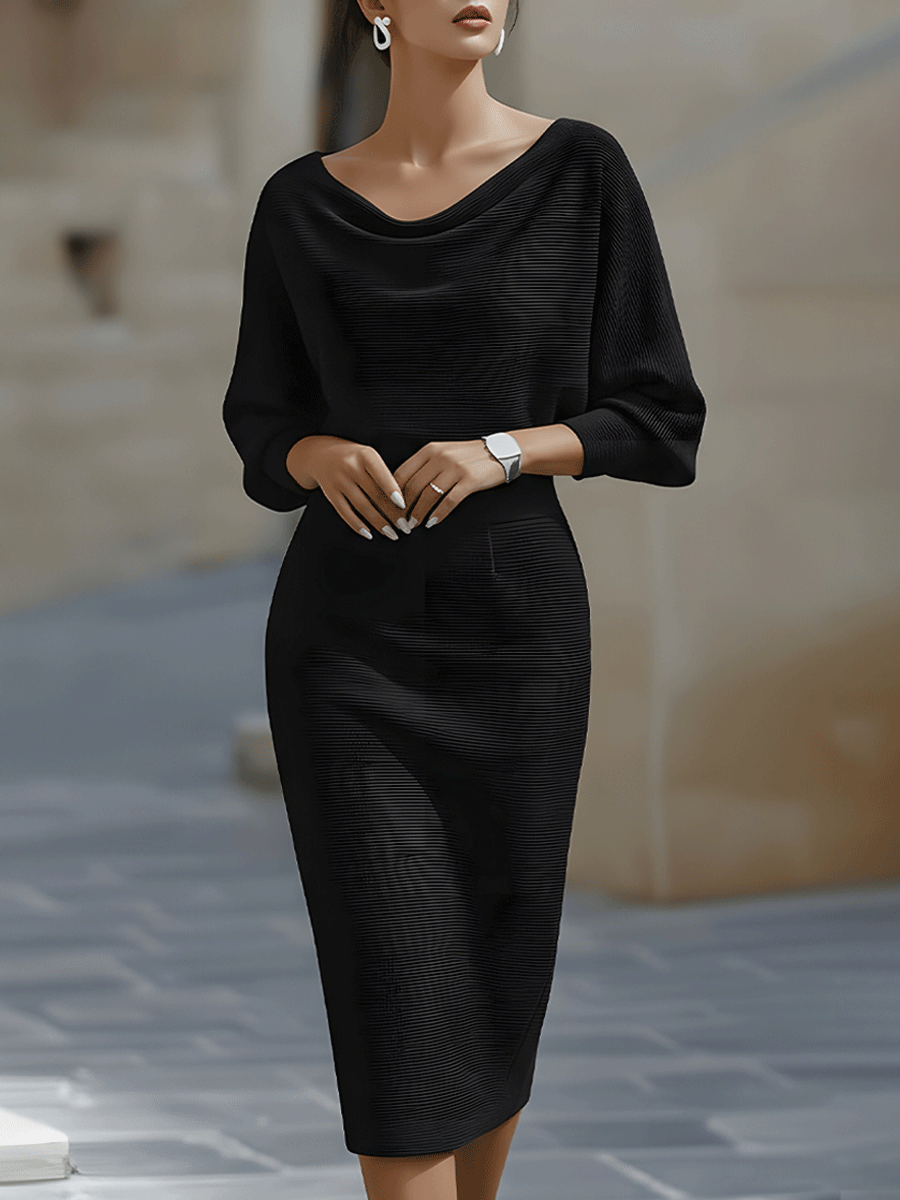 Liora Elegant Draped Batwing Midi Dress