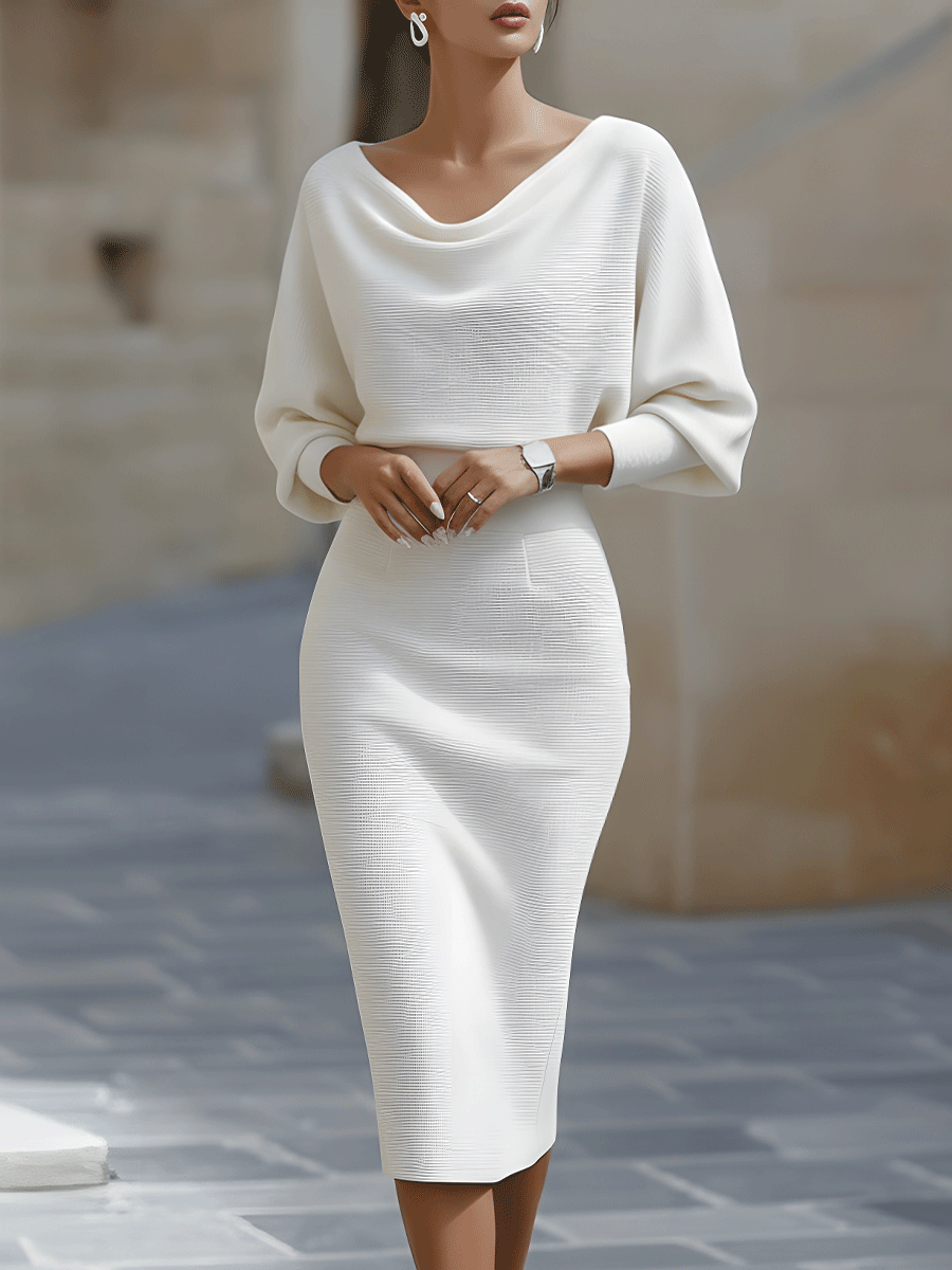 Liora Elegant Draped Batwing Midi Dress