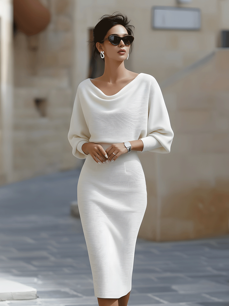 Liora Elegant Draped Batwing Midi Dress