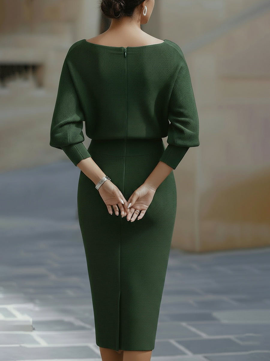 Liora Elegant Draped Batwing Midi Dress