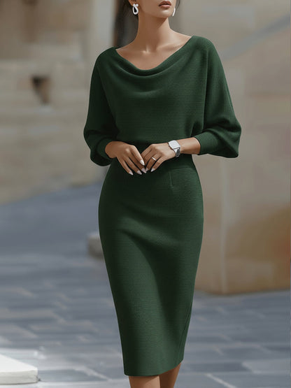 Liora Elegant Draped Batwing Midi Dress