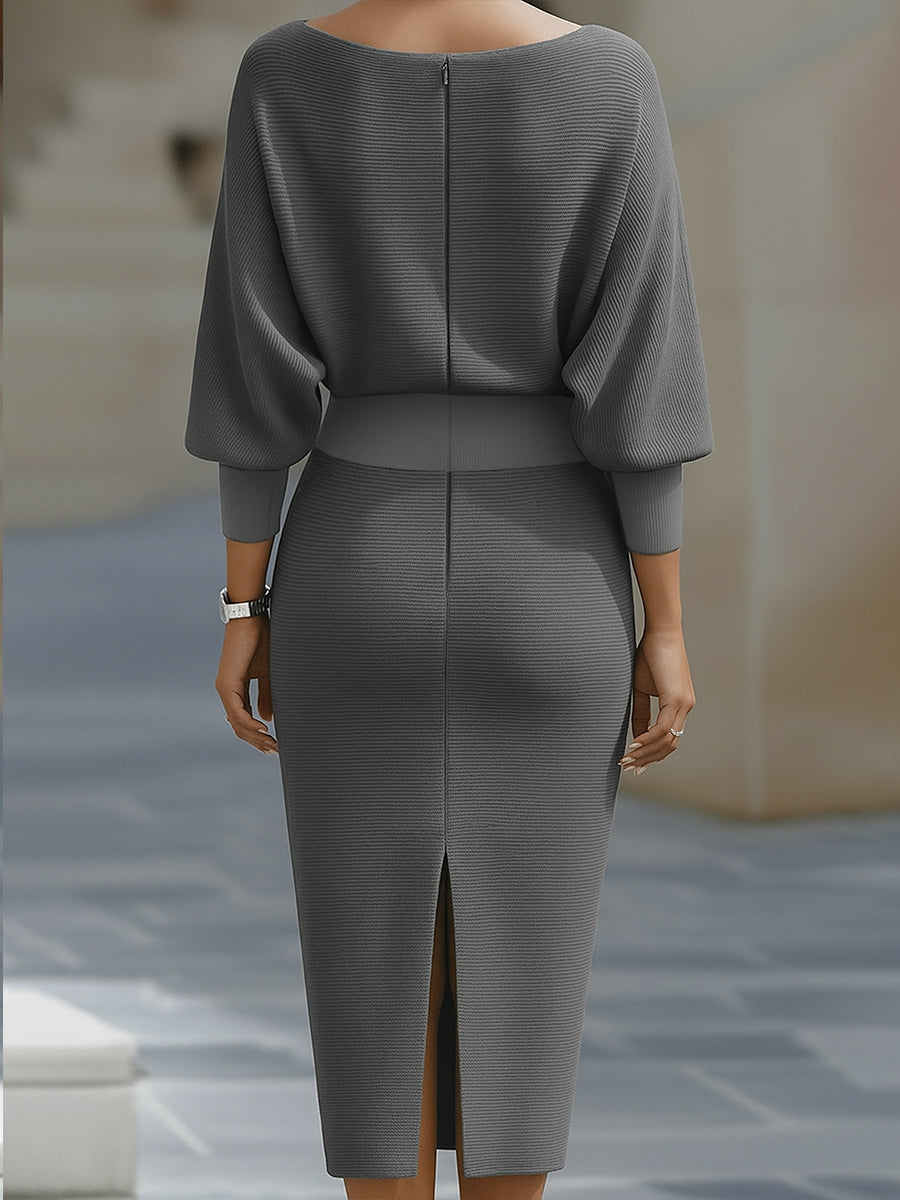 Liora Elegant Draped Batwing Midi Dress