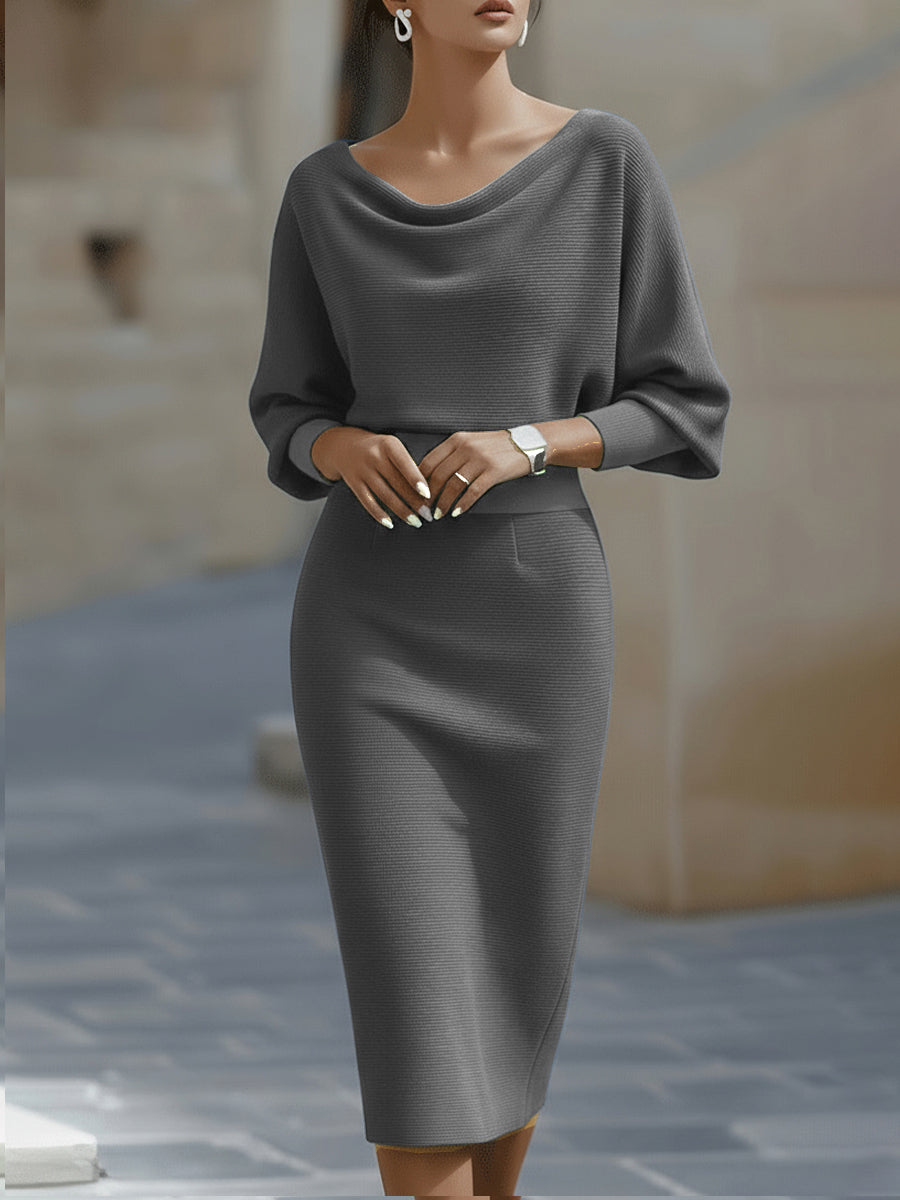 Liora Elegant Draped Batwing Midi Dress