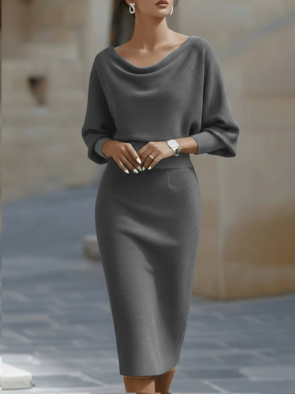 Liora Elegant Draped Batwing Midi Dress