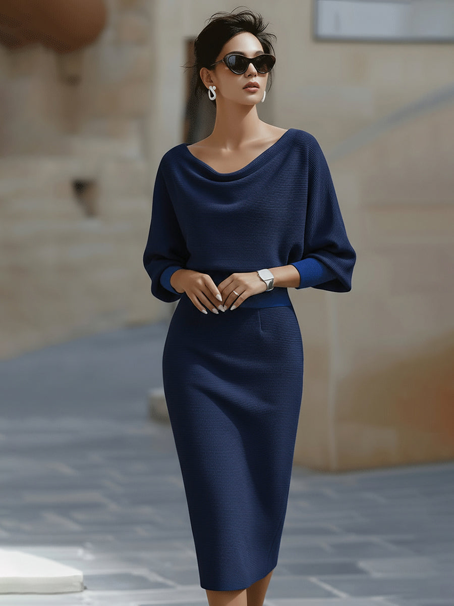 Liora Elegant Draped Batwing Midi Dress