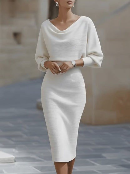Liora Elegant Draped Batwing Midi Dress